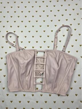 Victorias Secret Large Rose Faux Leather Corset Bralette Bra Top Tank